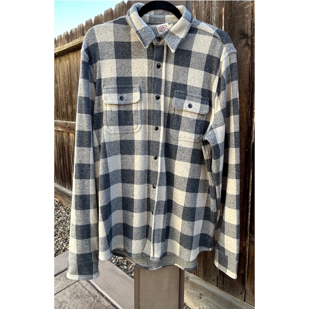 Faherty Legend Sweater Shirt Mens L Buffalo Check Gray Cream Plaid
